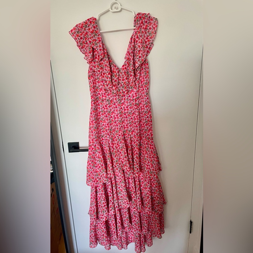 Wayf Pink Floral Ruffle Dress